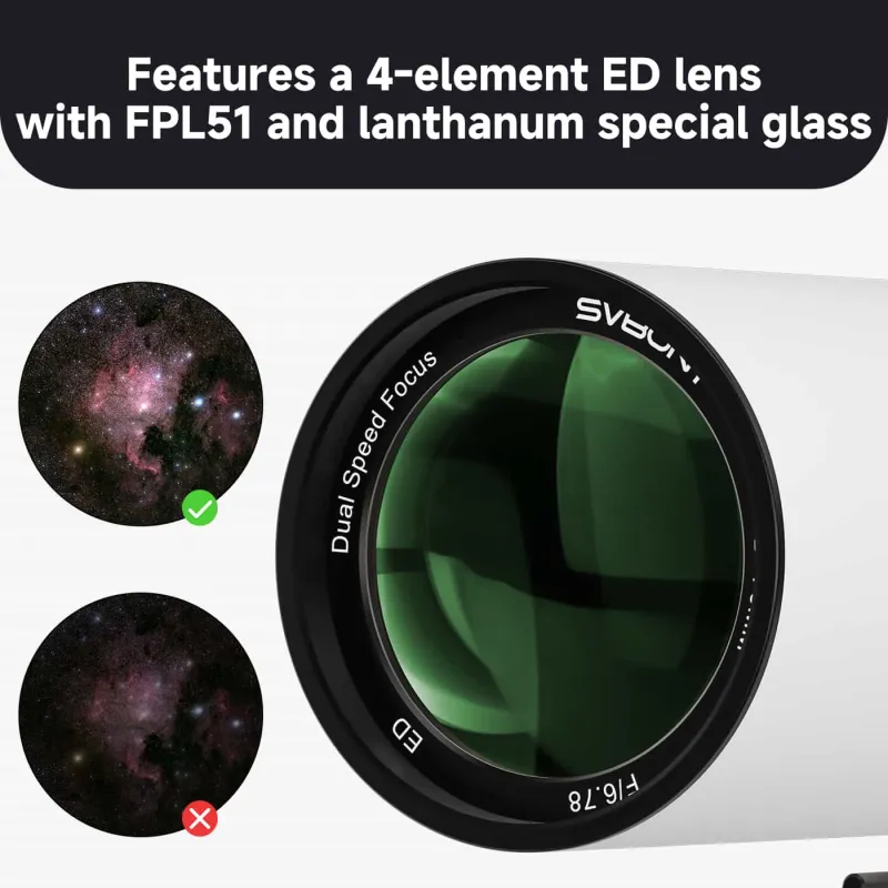 SVBONY SV503 70mm Upgraded f/6.78 Quadruplet 2-Element ED Flatfield Refractor Telescope for cameras APS-C Sensors