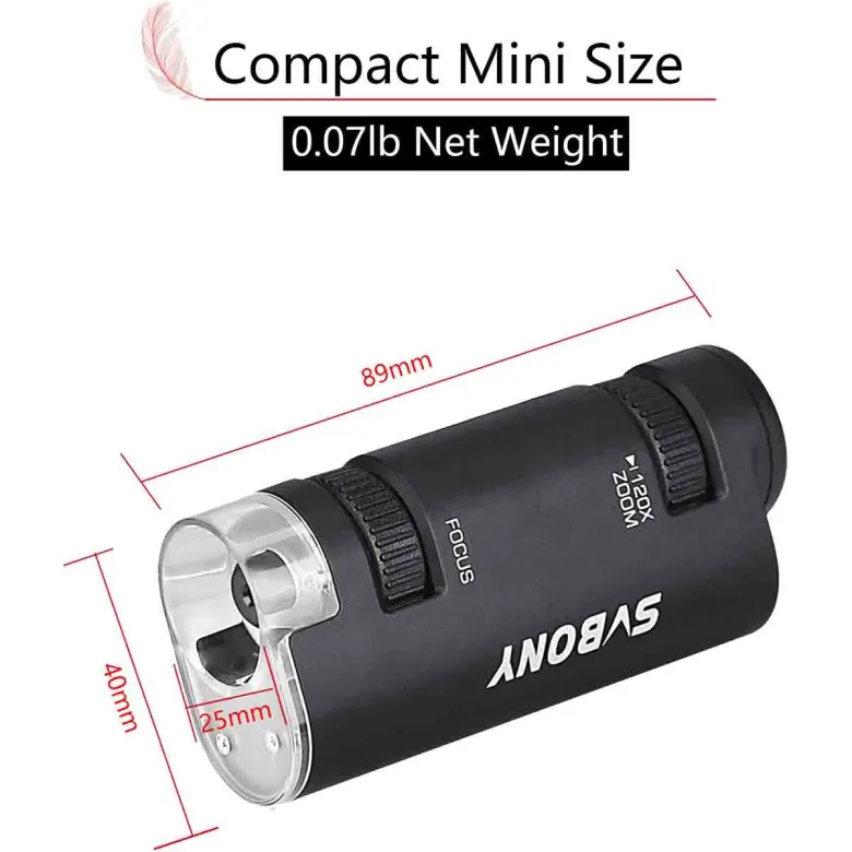Svbony SV603 Portable Handheld Microscope 60x 120x Zoom LED Kids Mini