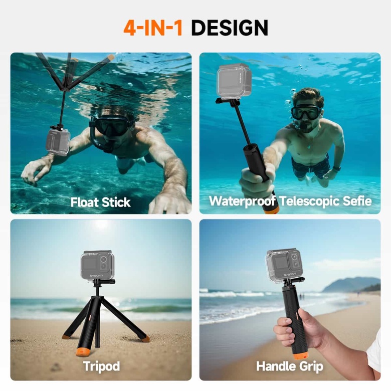 SVBONY Waterproof Floating Hand Grip Tripod Pole for Action Camera