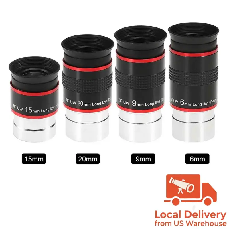 68 Degree Ultra Wide Angle Eyepiece Set 1.25'' 6mm/9mm/15mm/20mm for Telescope