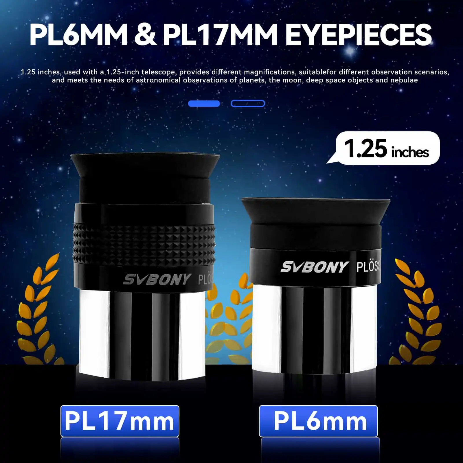SV233 7-Piece Telescope Accessory Kit 6/17mm Super Plossl Eyepiece 2x Barlow Lens Moon Filter & ND4 Filter & 82A Color Filter w/ Portable Bag