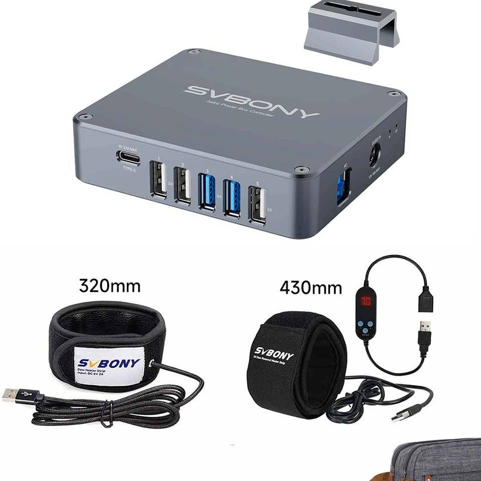 SVBONY Astro Power & Dew Protection Kit - SV241 Pro Remote Astro Power Controller + SV172 320mm & 430mm Dew Heaters