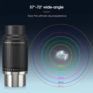 SV230 Super Zoom Aspheric Eyepiece Clickstop Parfocal Design 8-20mm 57°- 72° AFOV for Astronomical Observation with 1¼" / 2" Nosepieces