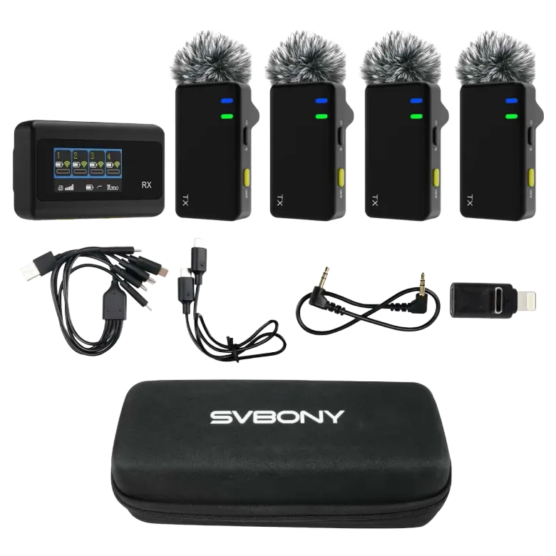 Svbony SVMic D4 Wireless Lavalier Microphone 4 Channel Interview Mic