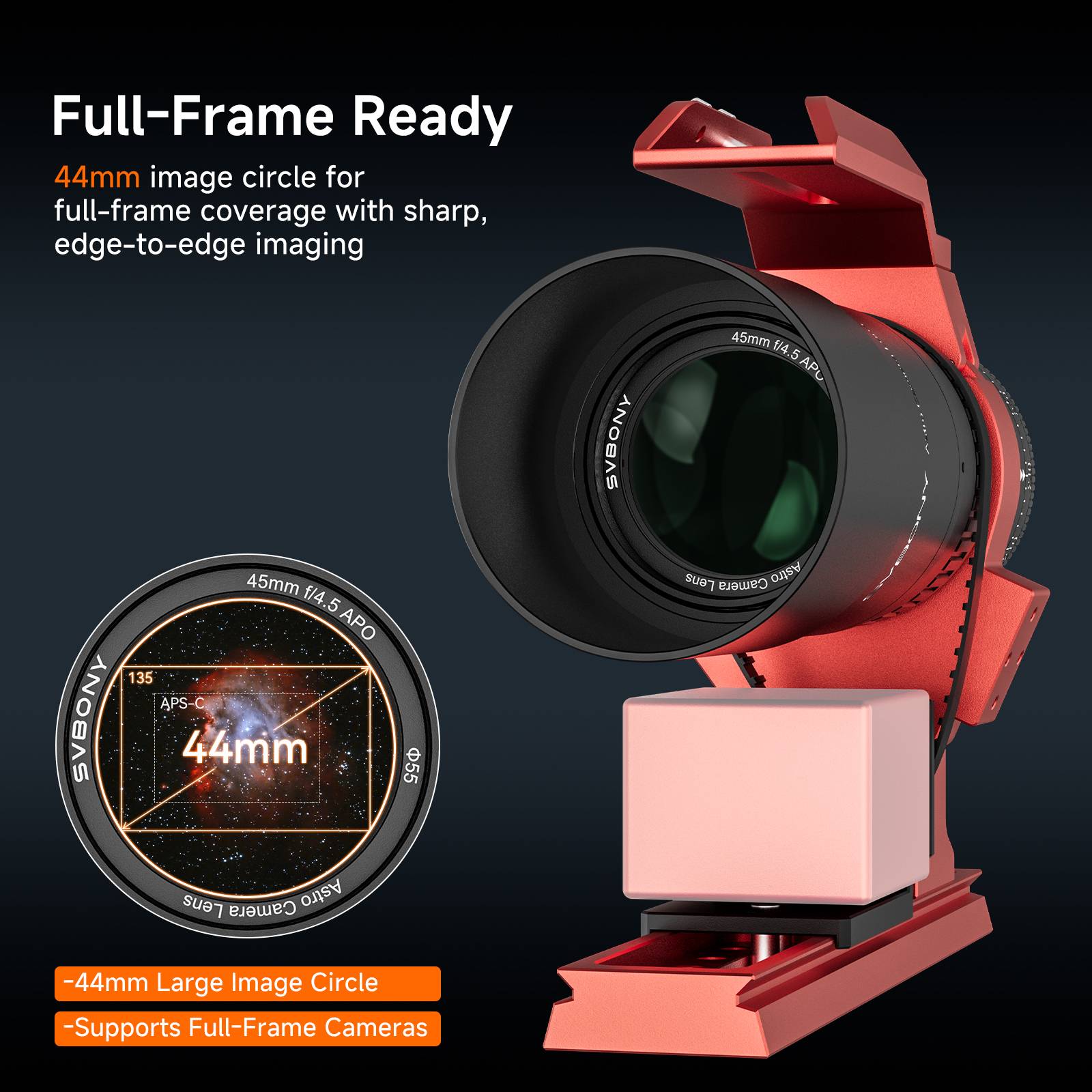 Petzval Refractor 45mm f/4.5 203mm FMC Telescope w/Helical Focuser, 360º Rotator & M48 Thread| SVBONY SV545