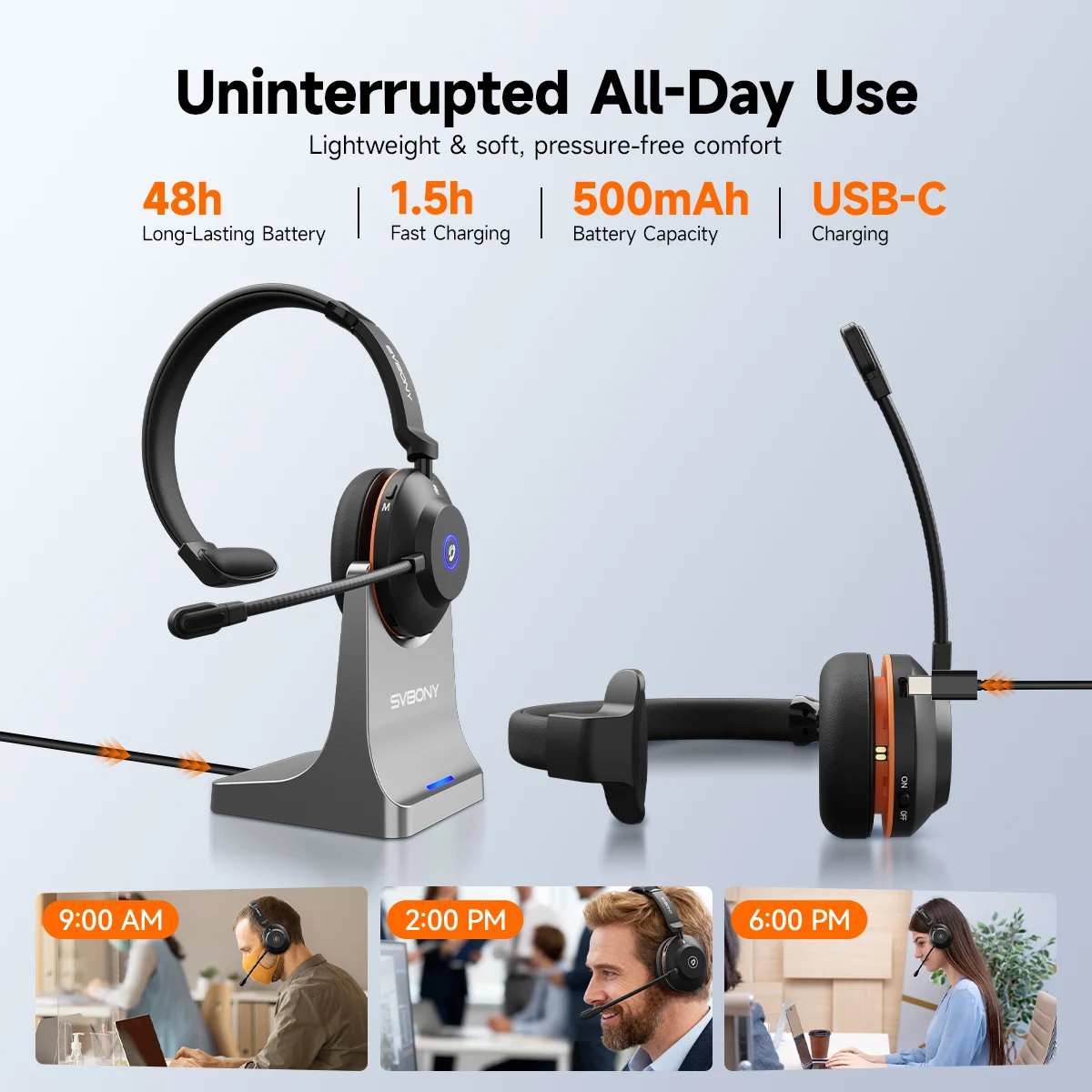 Svbony SVN H1 Wireless Office Headset with ENC Noise Cancelling & USB Adapter