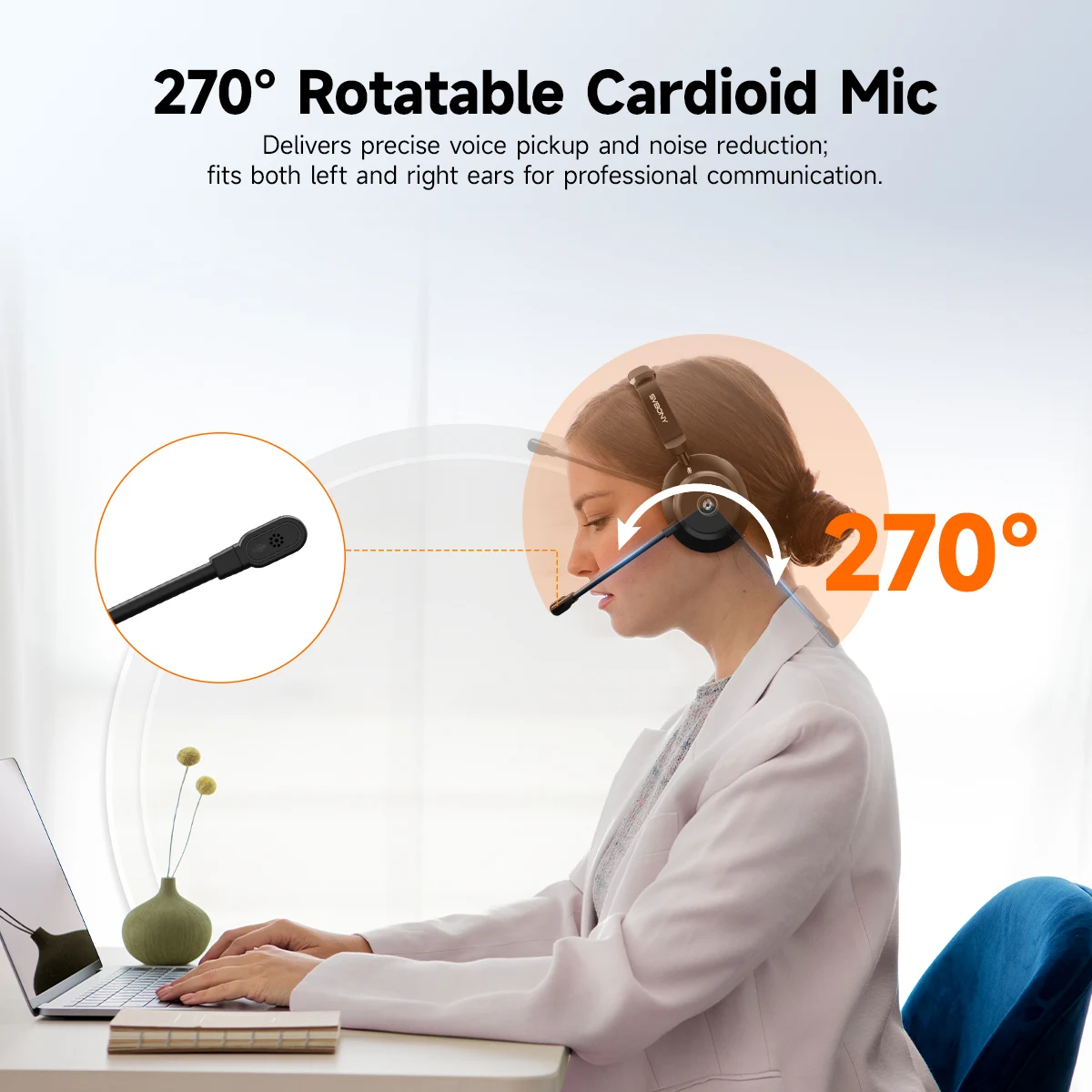 Svbony SVN H1 Wireless Office Headset with ENC Noise Cancelling & USB Adapter