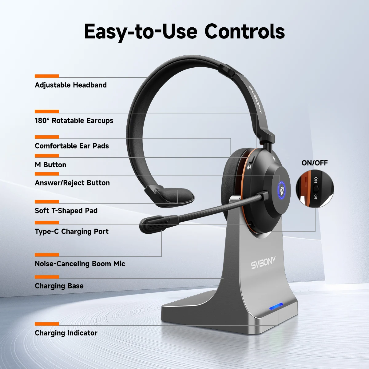 Svbony SVN H1 Wireless Office Headset with ENC Noise Cancelling & USB Adapter