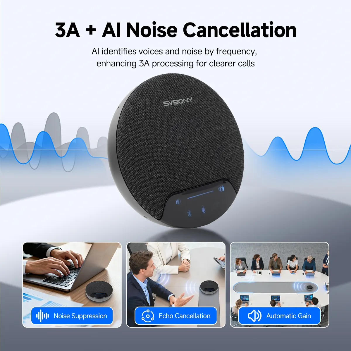 SVBONY SVN O1: Wireless Daisy-Chain Conference Mic with AI Noise Reduction, 360° Pickup