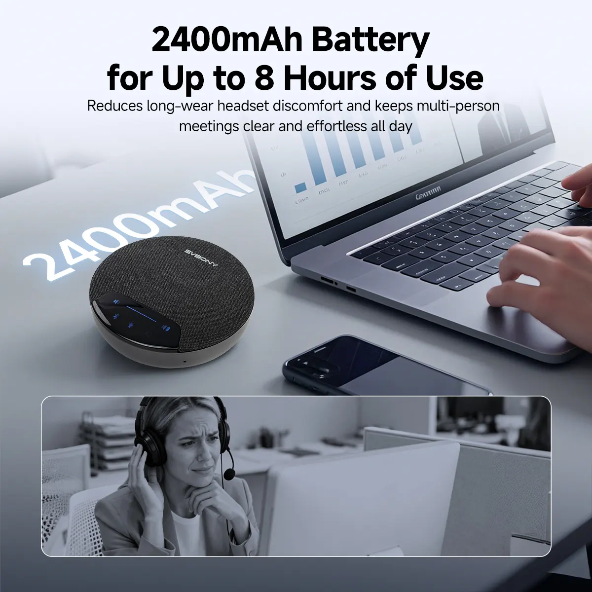 SVBONY SVN O1: Wireless Daisy-Chain Conference Mic with AI Noise Reduction, 360° Pickup