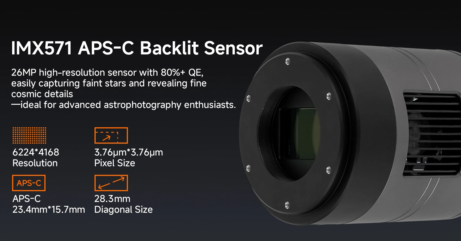 Sony IMX571 APS-C Back-Illuminated Sensor - 26MP, 80%+ QE, 3.76μm Pixel Size