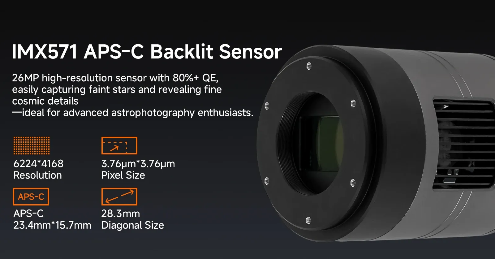 Sony IMX571 APS-C Back-Illuminated Sensor - 26MP, 80%+ QE, 3.76&mu;m Pixel Size