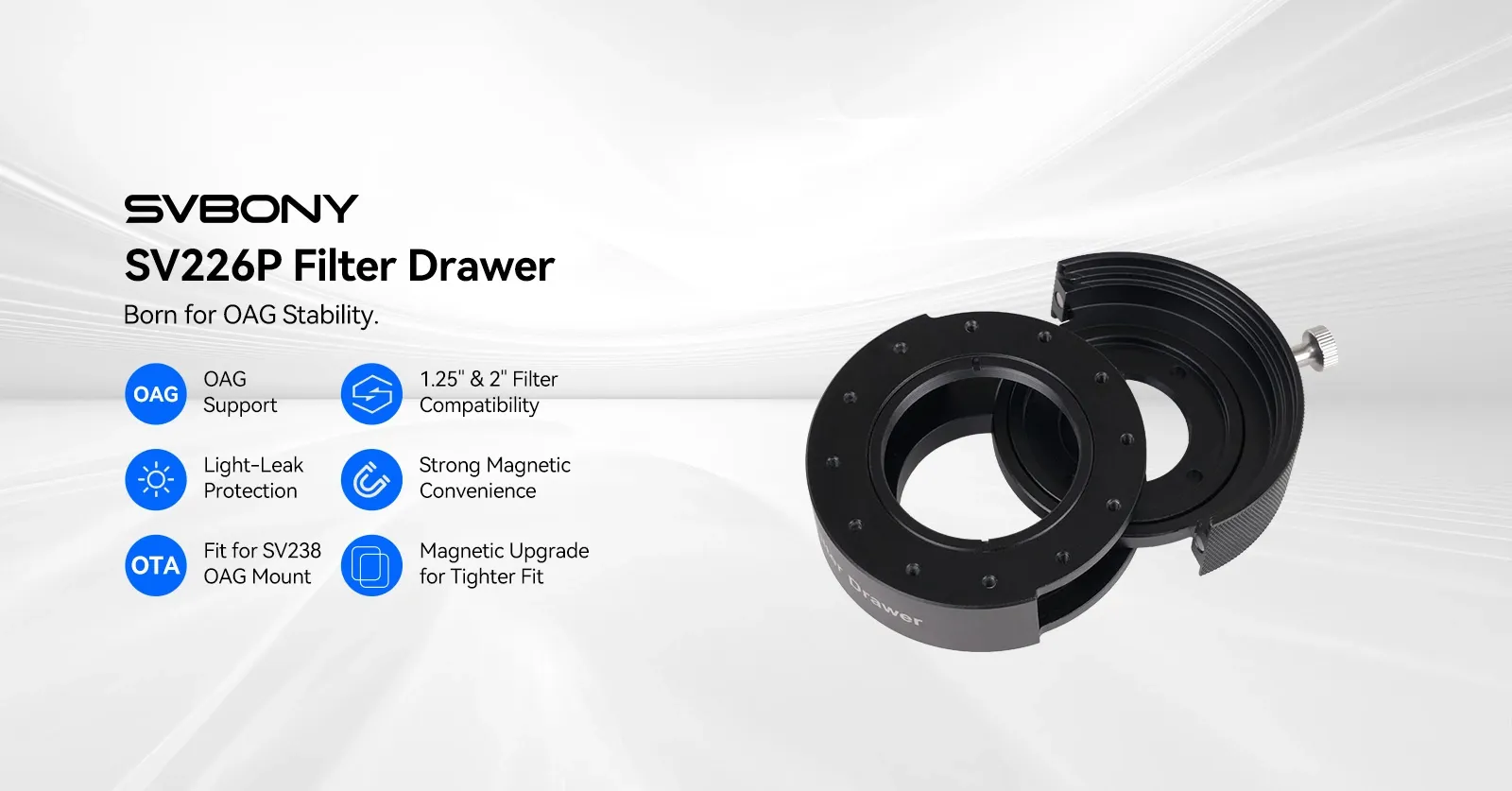 SVBONY SV226P Filter Drawer with OAG Support - Magnetic 1.25" & 2" Dual Filter Compatibility