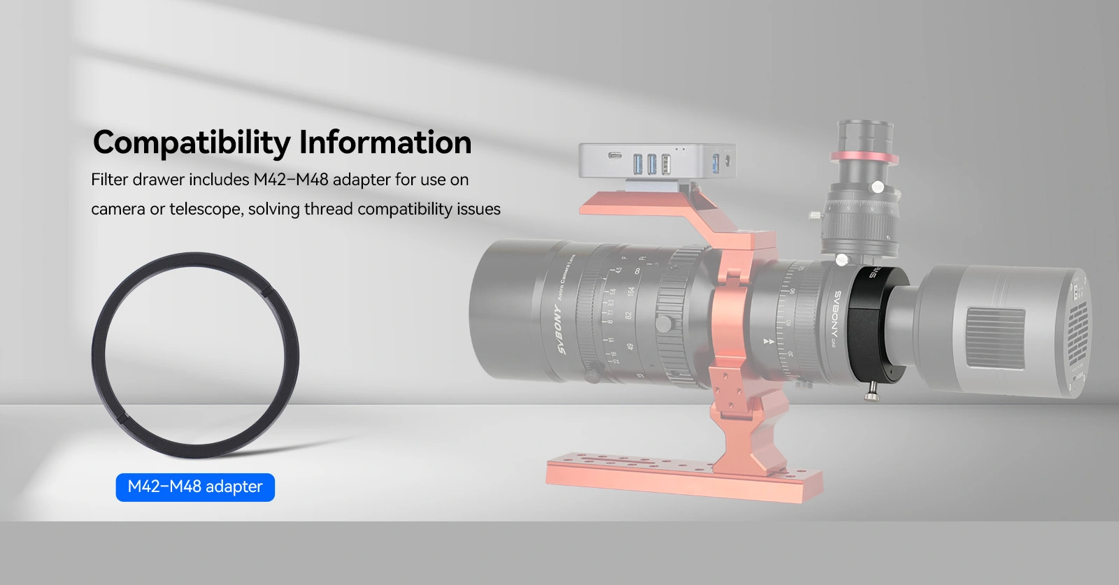 SV226P Filter Drawer Includes M42 to M48 Adapter for Camera/Telescope Compatibility