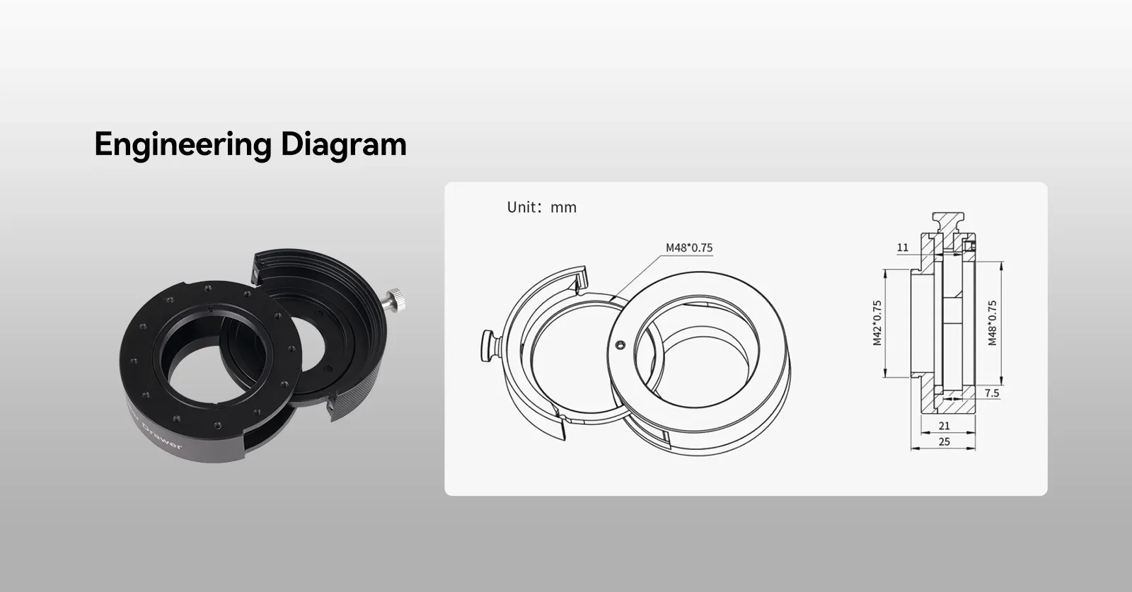 SV226P Filter Drawer Engineering Diagram and Dimensions (in mm)