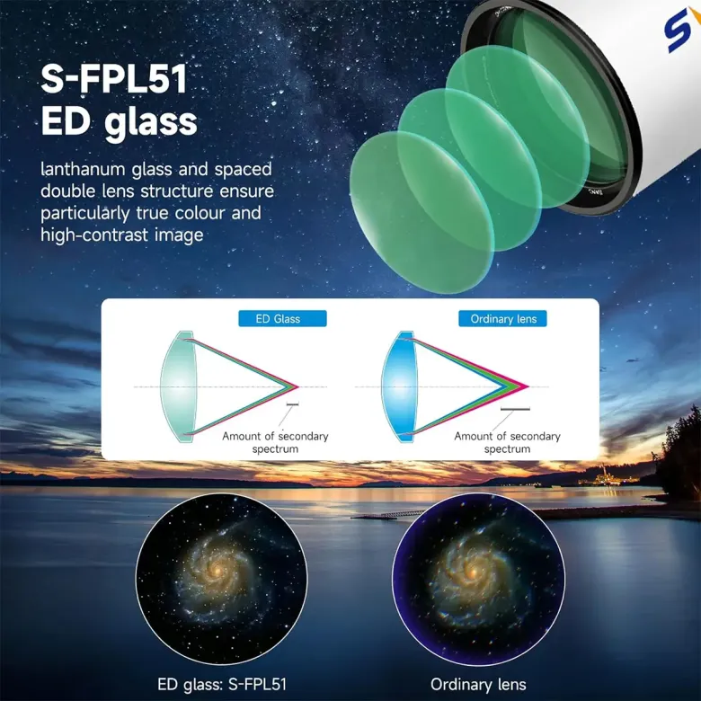 SVBONY SV503 102ED Telescope with SV193 0.8x Flattener for Imaging