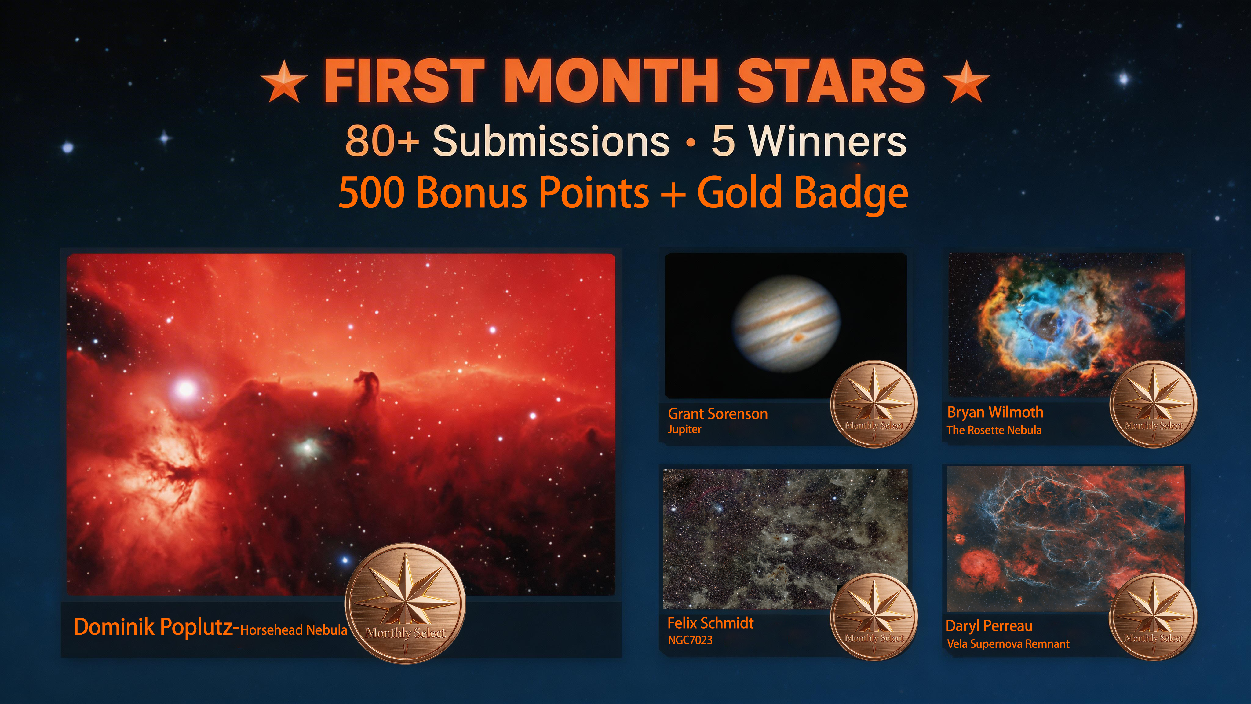 🎉 First Month of the Gallery: 80+ Works & 5 Monthly Stars! Each Wins 500 Points + a Gold Badge