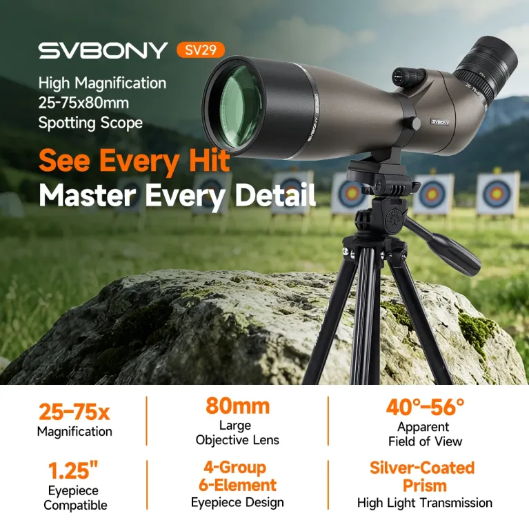 SVBONY SV29 25-75x80mm Spotting Scope Kit for Shooting and Outdoor