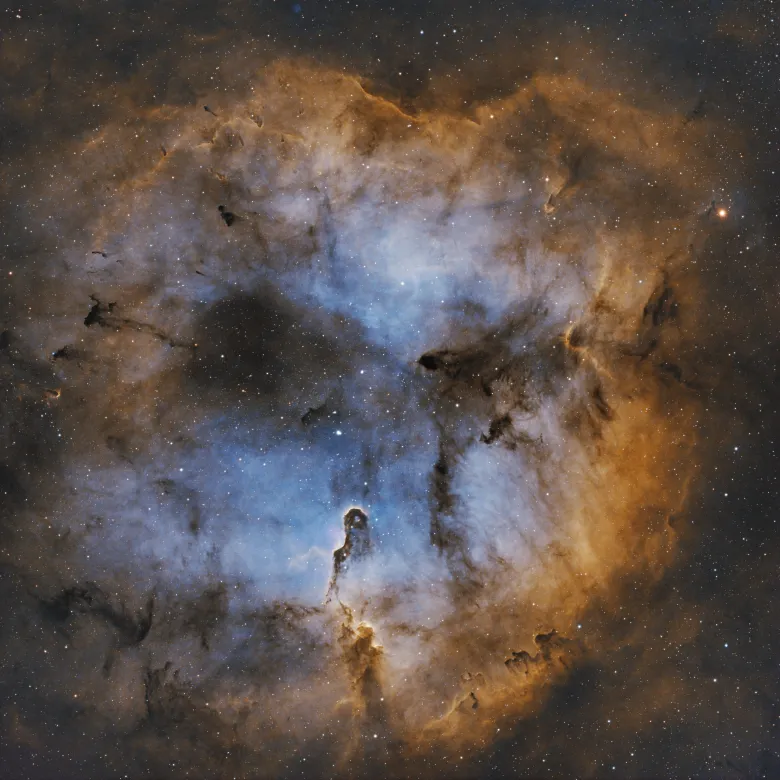 The objective was to photograph this emission nebula, IC 1396 in SHO pallete using OSC camera.