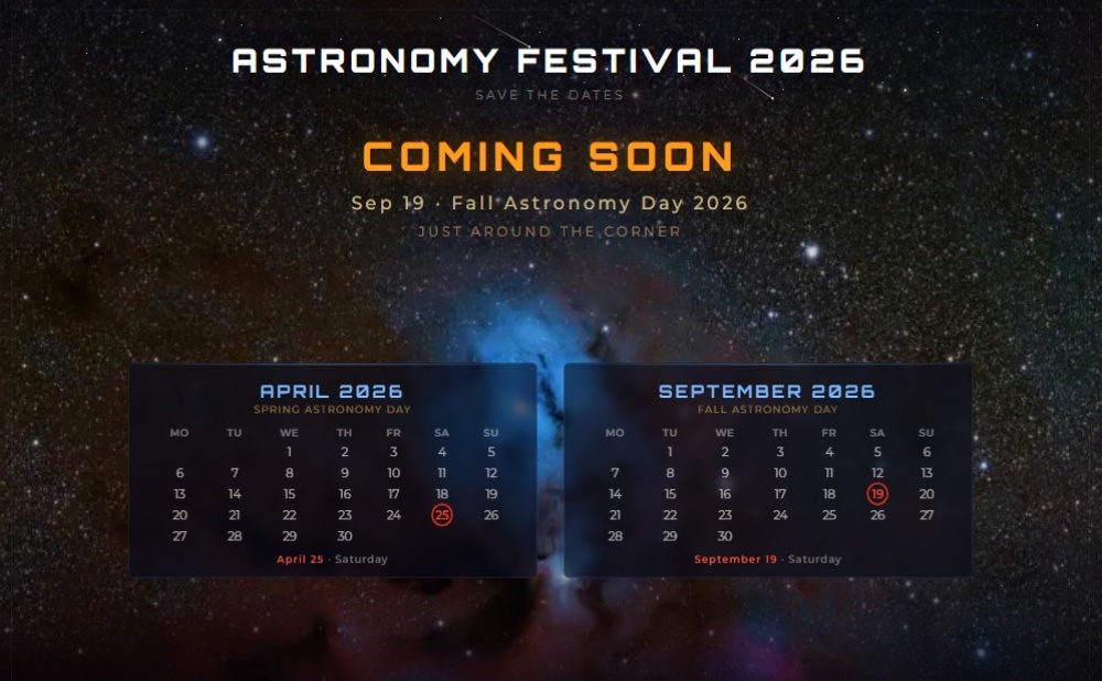 Astronomy Day 2026 dates with Fall Astronomy Day coming on September 19