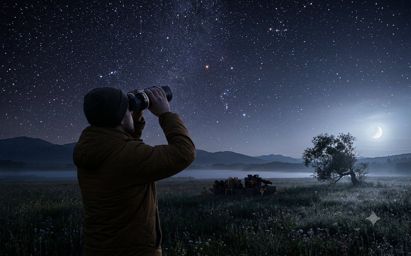 Wide-angle binoculars for stargazing and star fields under a starry night sky with SVBONY binoculars