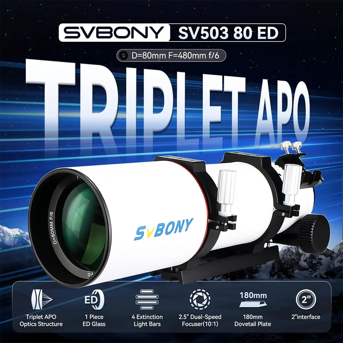 SVBONY SV550 80mm APO Refractor Telescope Visual Observation Kit