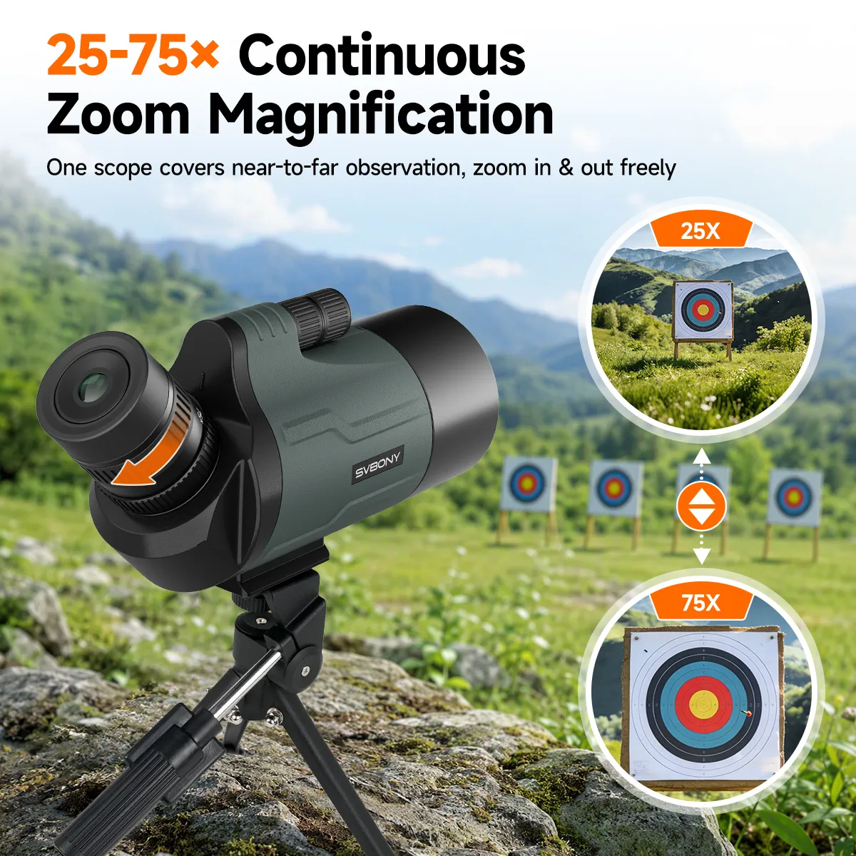 Svbony SV41 Pro 25-75x70mm Mak Spotting Scope for Target Shooting